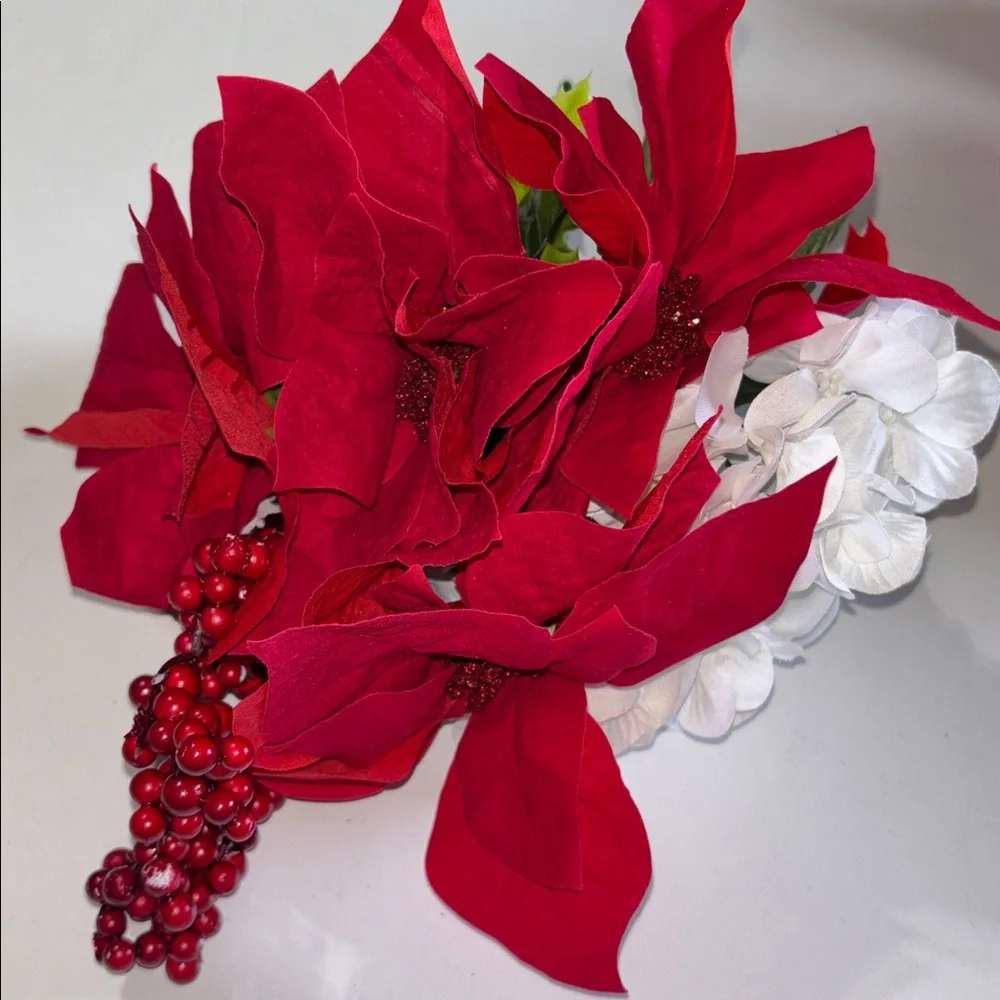 Poinsettia Bushes White Hydrangeas Holiday Red Poinsettia & Berry Set of 5